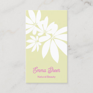 Carte De Visite Moderne Pastel Green Feuilles Branche Pink Script