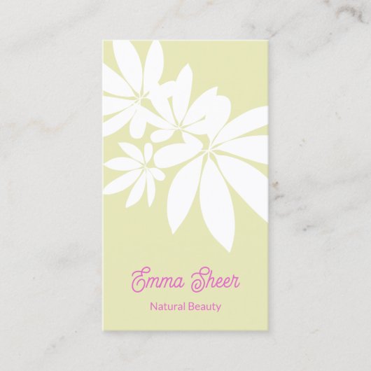 Carte De Visite Moderne Pastel Green Feuilles Branche Pink Script (Devant)