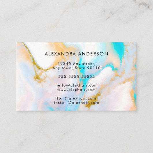 Carte De Visite Moderne Pastel Opal Et Or (Dos)