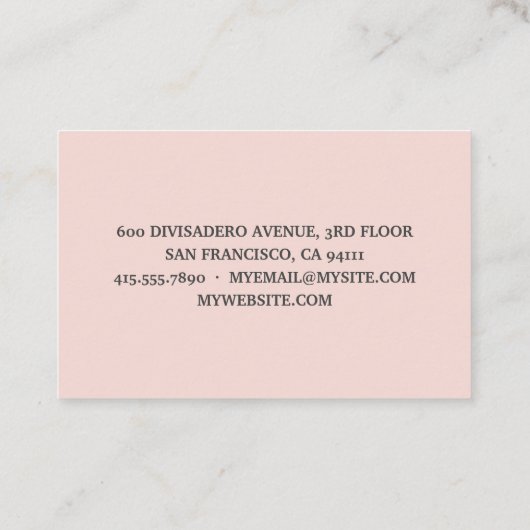 Carte De Visite Moderne Pastel Rose Beauté Personnalisée Vous Nom (Dos)