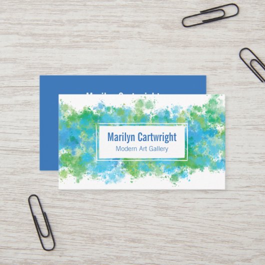 Carte de visite moderne Peint bleu vert (Devant/Arrière en situation)