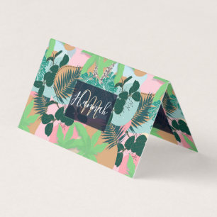 Carte De Visite Moderne Pink Mint Tropical Foliage Design créatif