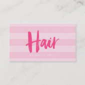Carte De Visite Moderne Pink Stripes Brush Script Salon des cheveu (Devant)
