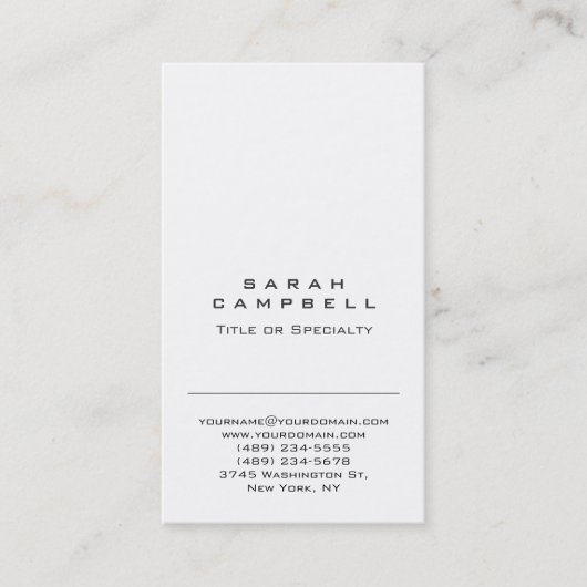 Carte De Visite Moderne Plaine Vertical Blanc Unique Propre (Devant)