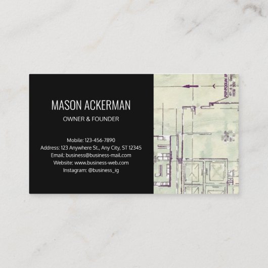Carte de visite moderne - Plan noir / rustique (Dos)