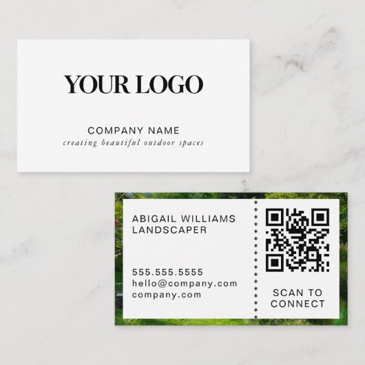 Carte de visite moderne pour paysagiste avec code (Devant / Derrière)