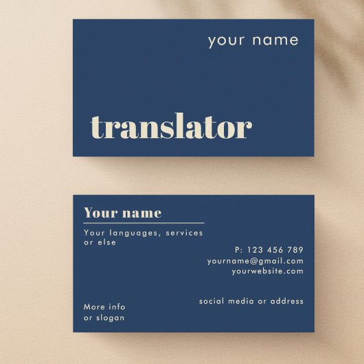 Carte de visite moderne pour traducteur