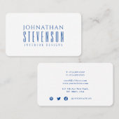 Carte De Visite Moderne Professionnel Blanc clair et bleu profond (Devant / Derrière)