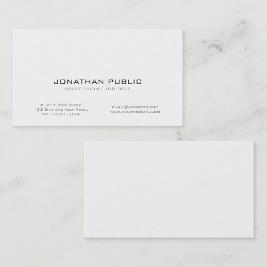 Carte De Visite Moderne Professionnel Blanc Smart Creative Plain (Devant / Derrière)