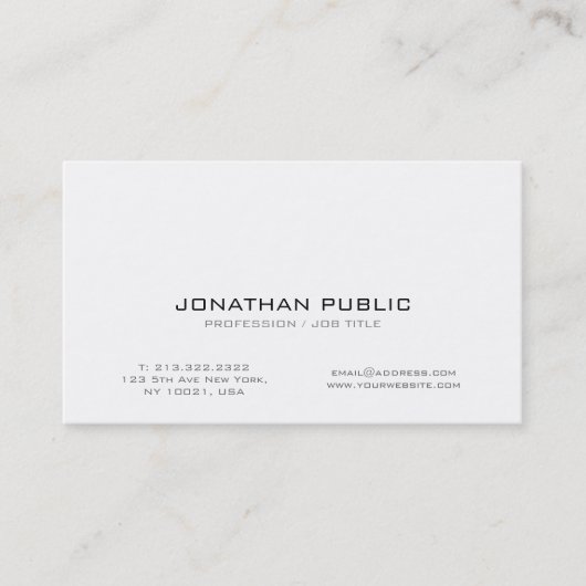 Carte De Visite Moderne Professionnel Blanc Smart Creative Plain (Devant)
