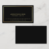 Carte De Visite Moderne professionnel élégant Black Gold Classy (Devant / Derrière)