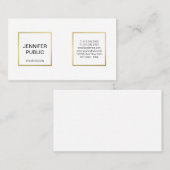 Carte De Visite Moderne Professionnel Élégant Blanc Or Chic Simple (Devant / Derrière)