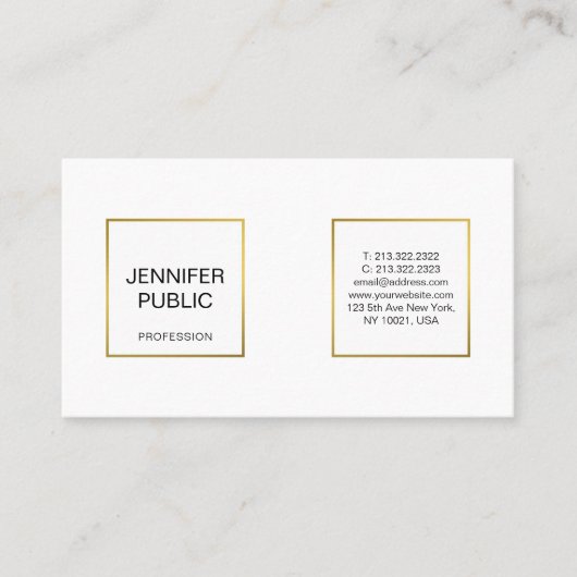 Carte De Visite Moderne Professionnel Élégant Blanc Or Chic Simple (Devant)