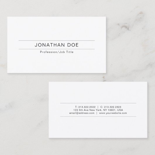 Carte De Visite Moderne Professionnel Élégant Blanc Simple Plain (Devant / Derrière)