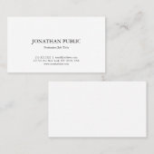 Carte De Visite Moderne Professionnel Élégant Blanc Simple Plain (Devant / Derrière)