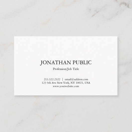 Carte De Visite Moderne Professionnel Élégant Blanc Simple Plain (Devant)