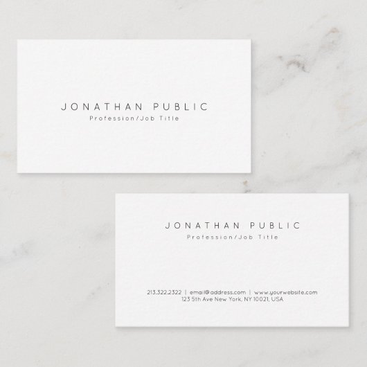 Carte De Visite Moderne Professionnel Élégant Blanc Simple Plain (Devant / Derrière)
