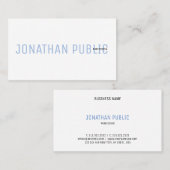 Carte De Visite Moderne Professionnel Élégant Bleu et Blanc Simple (Devant / Derrière)