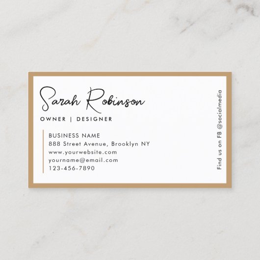 Carte De Visite Moderne professionnel élégant Boho Beige Nom de sc (Dos)