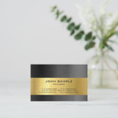 Carte De Visite Moderne professionnel élégant noir et or brillant (Debout devant)