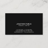 Carte De Visite Moderne professionnel élégant Noir simple Plain (Dos)