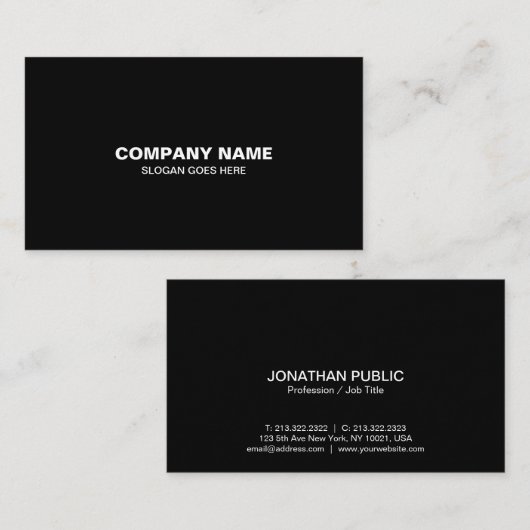 Carte De Visite Moderne professionnel élégant Noir simple Plain (Devant / Derrière)