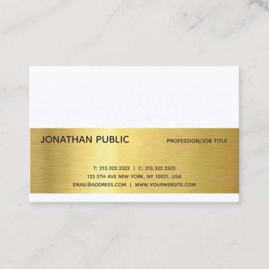 Carte De Visite Moderne professionnel élégant Or Plain Luxe Chic (Devant)