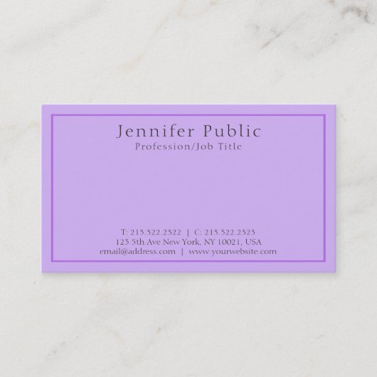 Carte De Visite Moderne professionnel élégant Violet Plain Luxe (Devant)