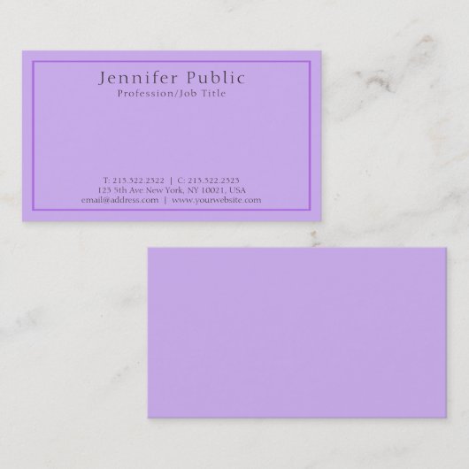 Carte De Visite Moderne professionnel élégant Violet Plain Luxe (Devant / Derrière)