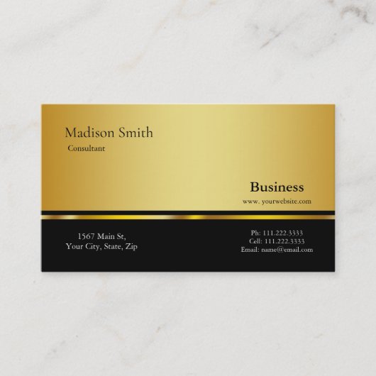 Carte De Visite Moderne professionnel Gold Metal Consultant (Devant)