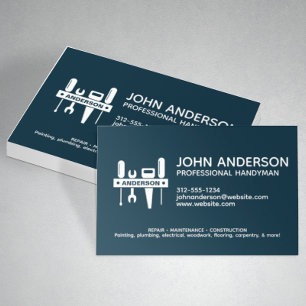 Carte De Visite Moderne Professionnel Handman Services Marine Blue