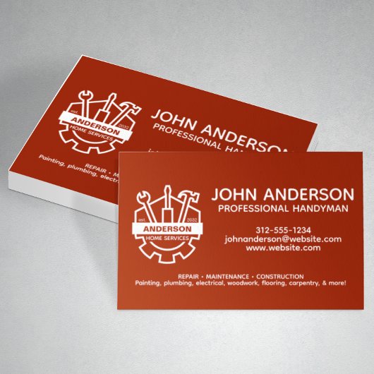 Carte De Visite Moderne Professionnel Handman Services Rouge