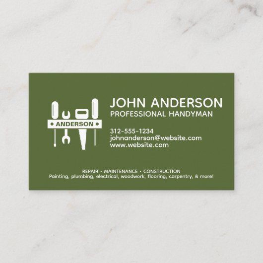 Carte De Visite Moderne Professionnel Handman Services Vert (Devant)