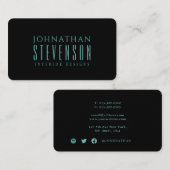 Carte De Visite Moderne Professionnel Lumière Bleu Turquoise (Devant / Derrière)