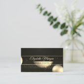 Carte De Visite Moderne Professionnel, Noir, Bandes Or Points (Debout devant)