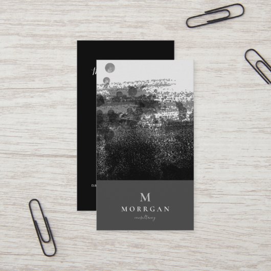 Carte De Visite Moderne Professionnel Noir Monogrammé Gris (Devant/Arrière en situation)