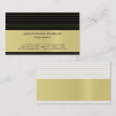 Carte De Visite Moderne Professionnel Noir Or rayé Luxe Chic (Devant / Derrière)