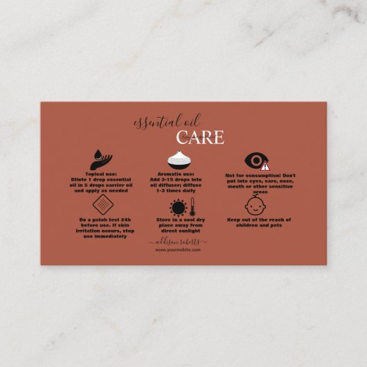 Carte De Visite Moderne Professionnel Orange Terracotta Oil Care (Devant)
