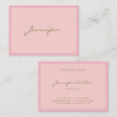 Carte De Visite Moderne professionnel Pink Gold Hand Script élégan (Devant / Derrière)