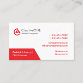 Carte De Visite Moderne Professionnel Rouge Blanc CreativeONE Gras (Devant)