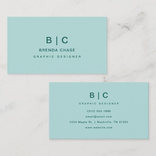 Carte De Visite Moderne Professionnel Turquoise Élégant minimalist (Devant / Derrière)
