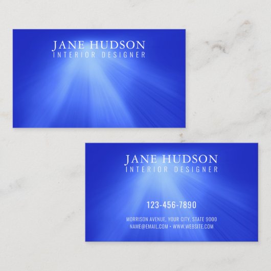 Carte De Visite Moderne Propre Élégant Design Bleu Lumière Luxueux (Devant / Derrière)