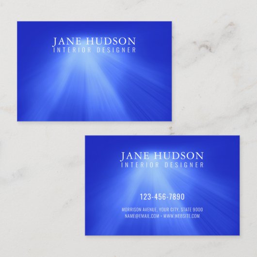 Carte De Visite Moderne Propre Élégant Design Bleu Lumière Luxueux (Devant / Derrière)