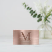 Carte De Visite Moderne QR Code brossé Rose métal brossé Monogramm (Debout devant)