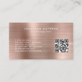 Carte De Visite Moderne QR Code brossé Rose métal brossé Monogramm (Dos)