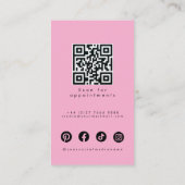 Carte De Visite Moderne QR code de coiffure rose bleu lime design (Dos)