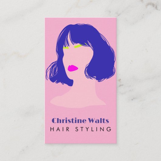 Carte De Visite Moderne QR code de coiffure rose bleu lime design (Devant)
