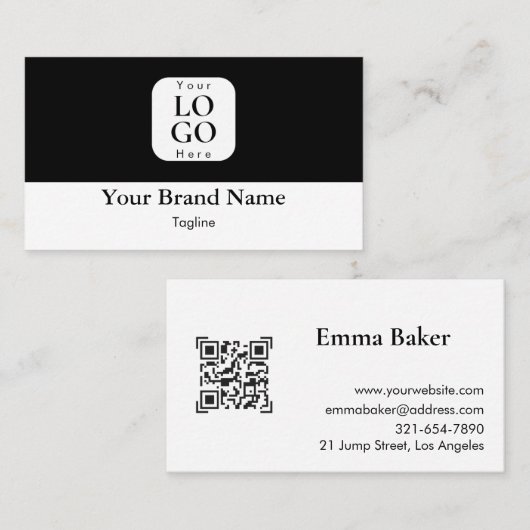 Carte de visite moderne QR Code noir et blanc (Devant / Derrière)