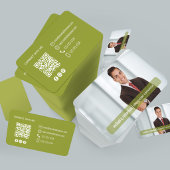 Carte de visite Moderne QR Code Photo Vert Olive 