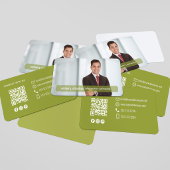 Carte de visite Moderne QR Code Photo Vert Olive 